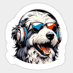 Polish Lowland Sheepdog Smiling DJ with Headphones Sticker